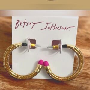 Betsey Johnson Gold and Pink Pencil Hoop Earrings New